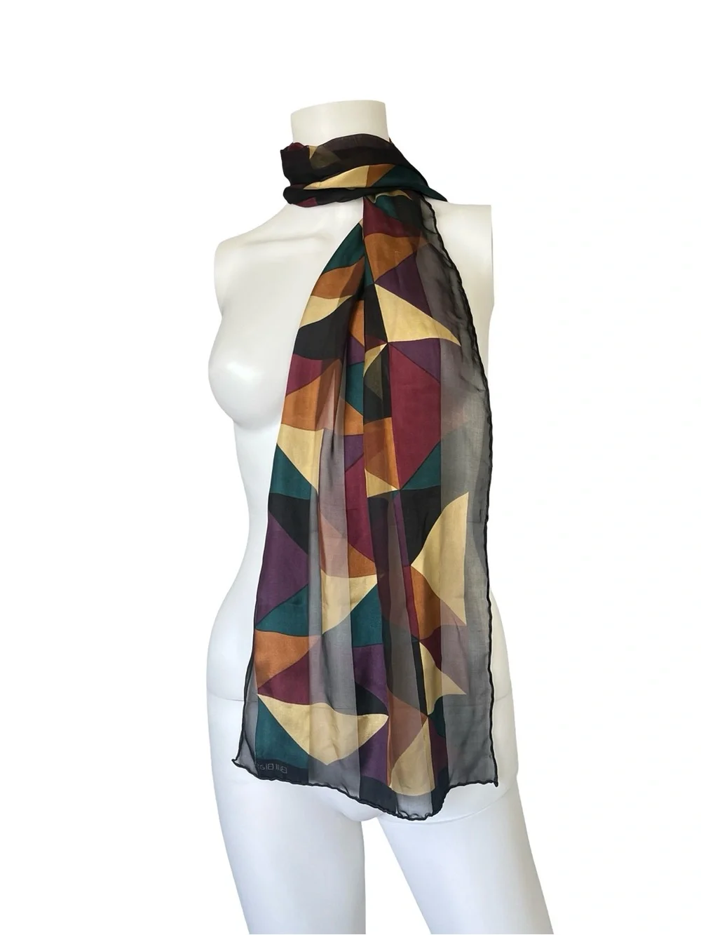 Vintage Bill Blass Silk Scarf Sheer Fall Geometric Teal Purple Lightweight